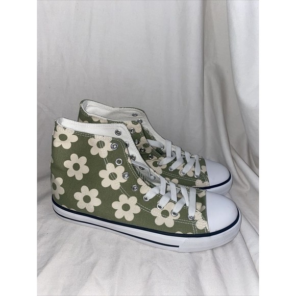 Unbranded Shoes - Flowers Hippie Green High Top Sneaker Womens 11 Lace-up Shoes New Floral Spring
